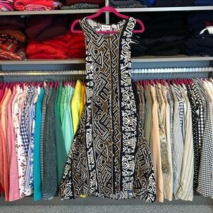 Marla Kim black and brown print sleeveless tie back button down dress size S